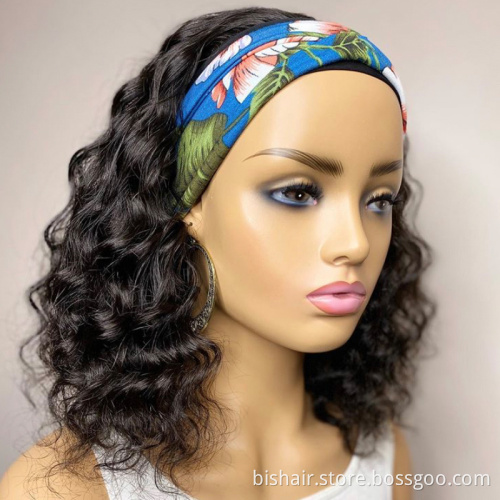 Wholesale Curly Headband Wig Short Bob Brazilian Remy Human Hair Wigs For Black Women Glueless Full Machine Made Headband Wig